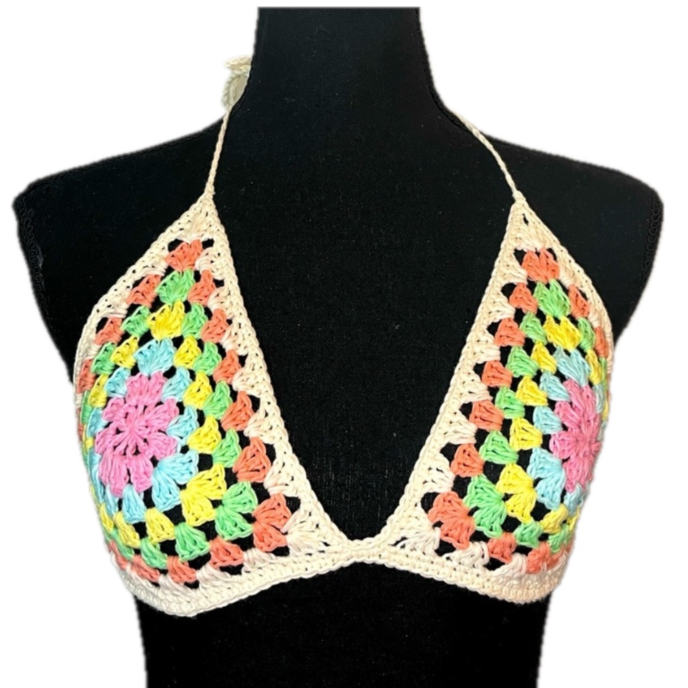 Crochet top bikini Cotton yarn Handmade By Seller festival, rave, pool summer - Picture 1 of 10